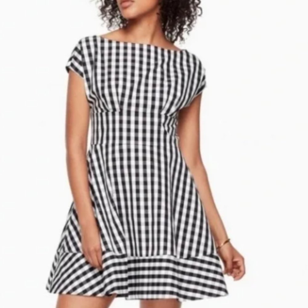 𝅺KATE Spade New York Gingham Fiorella Mini Dress Black White Size 00 LIKE NEW